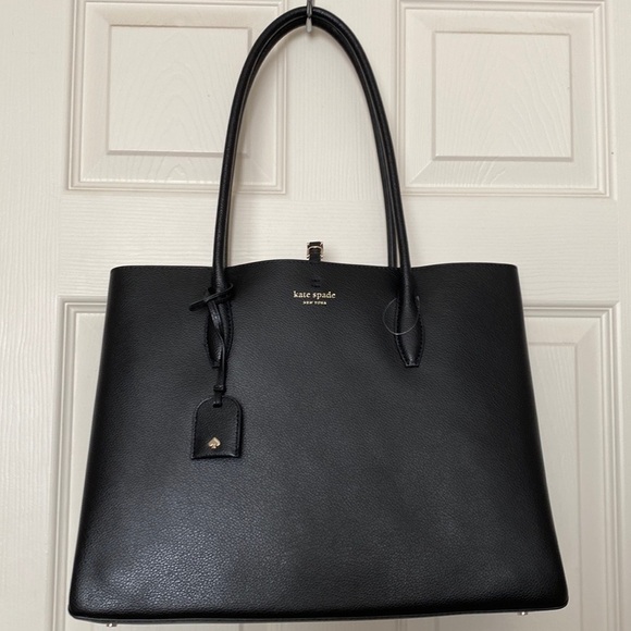 BNWT Kate Spade Eva Refined Black Leather Triple Compartment Tote - Picture 2 of 12